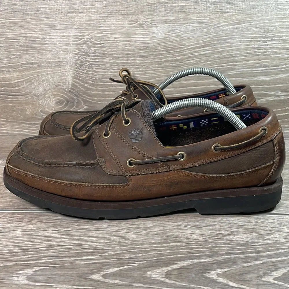 Timberland Brown Leather Mens Size 12M 2-Eye Lace Up Moccasin Boat Shoe 71024